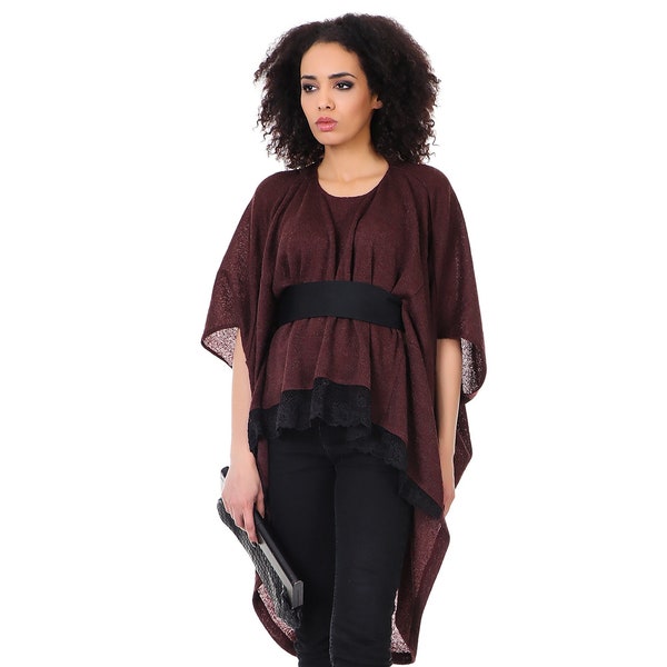 Neues Oversize Lockeres Elegantes Top / Asymmetrische Tunika / Strick Top / Burgund Top Tunika / Extravagante Tunika für Frauen