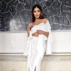 White Long Formal High-waisted Classy Elegant Pants with a cut / Designer Formal pants / Long white pants image 1