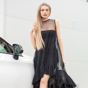 Formal Dresses For Women, Black Tulle Dress, Asymmetrical Dress, Gothic Dress, Sleeveless Dress, Womens Clothing, Caramella Fashion