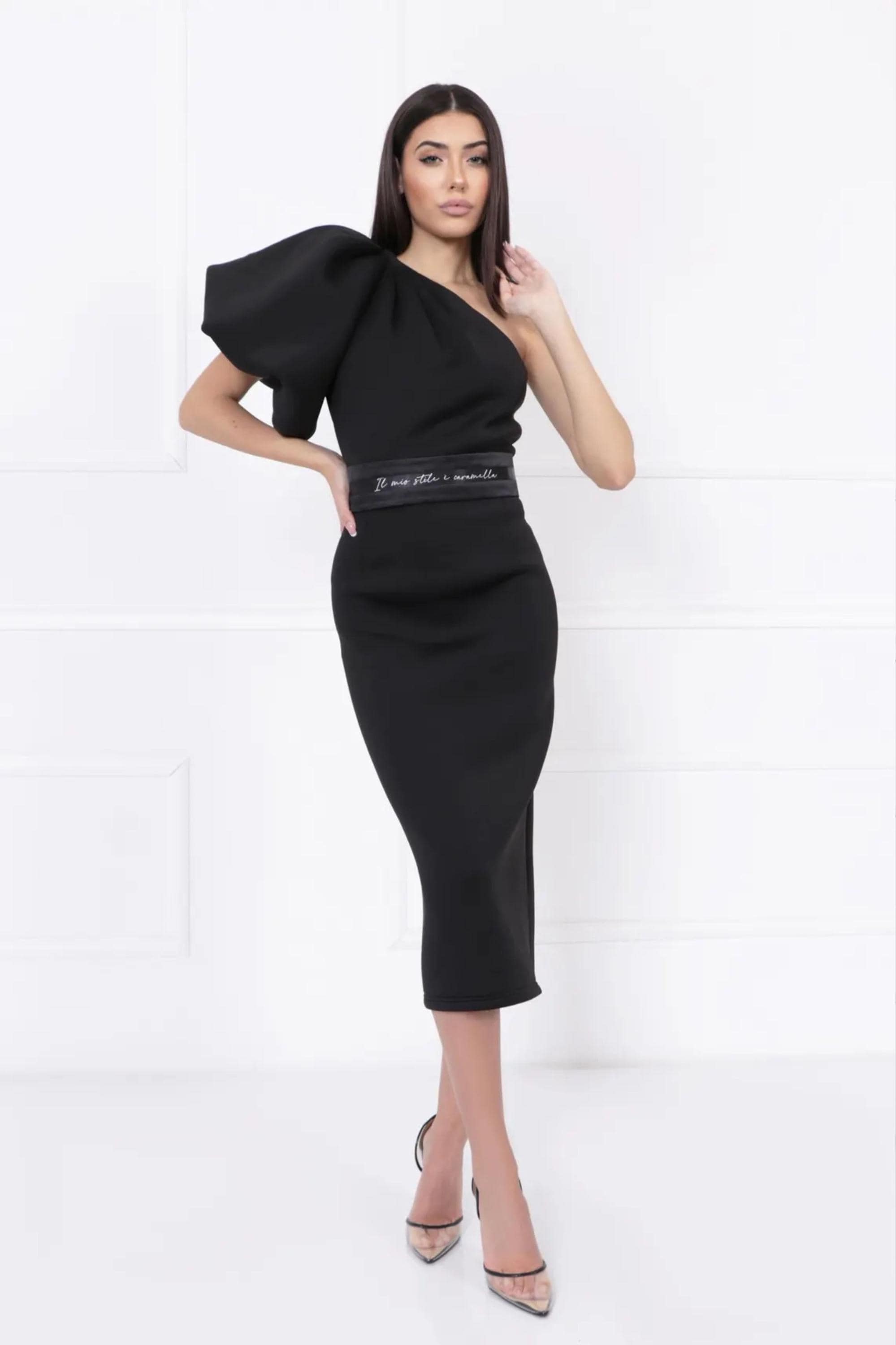 black one shoulder pencil dress wheretoget.it
