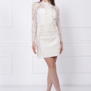 White mini boucle skirt for special occasions / Elegant above-the-knee skirt image 3