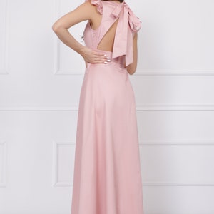Pink elegant dress maxi empire type dress evening cotton dress v-neck open back dress long prom dress image 7