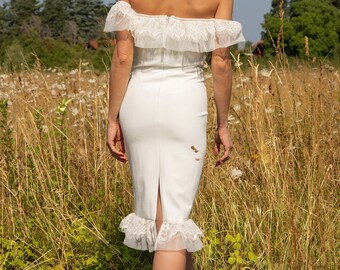 white off the shoulder pencil dress Off Shoulder Knit Bandage Bodycon Dress, European And American Luxury Slim  Fit Pencil Dress, Suitable For Family Gatherings, Parties, Banquets Spring  Wedding Party White