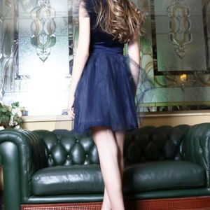 Dark blue elastic high-waisted mini skirt Evening party skirt Dinner date skirt Above-the-knee skirt by Caramella Fashion 032096 image 5