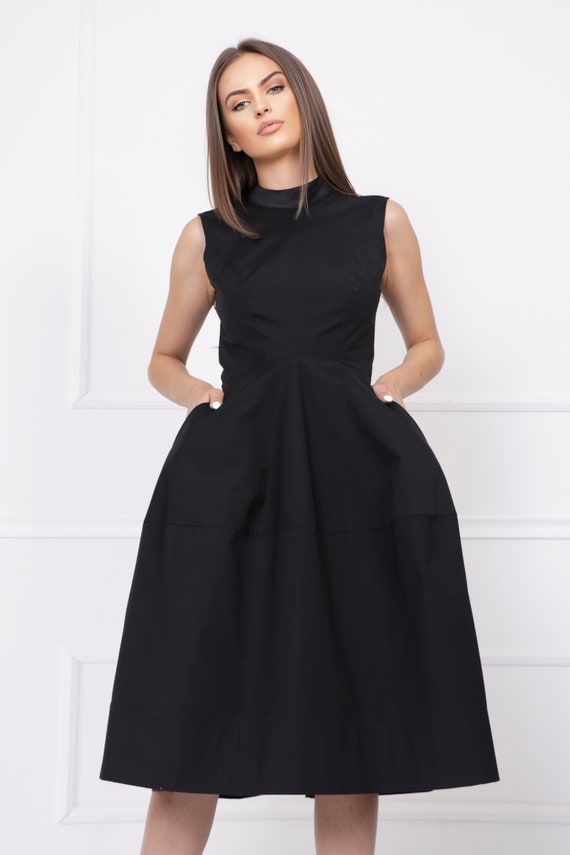Black cotton a line dress discount