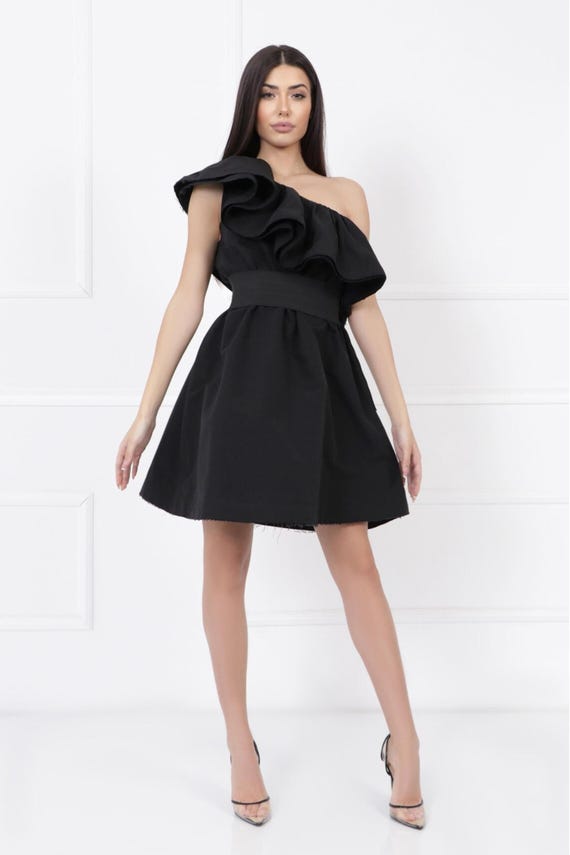 princess polly baby blue dress Black Frill Trim Short Sleeve Mini Dress main image 1