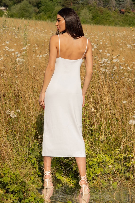 Designer white midi dress hot sale