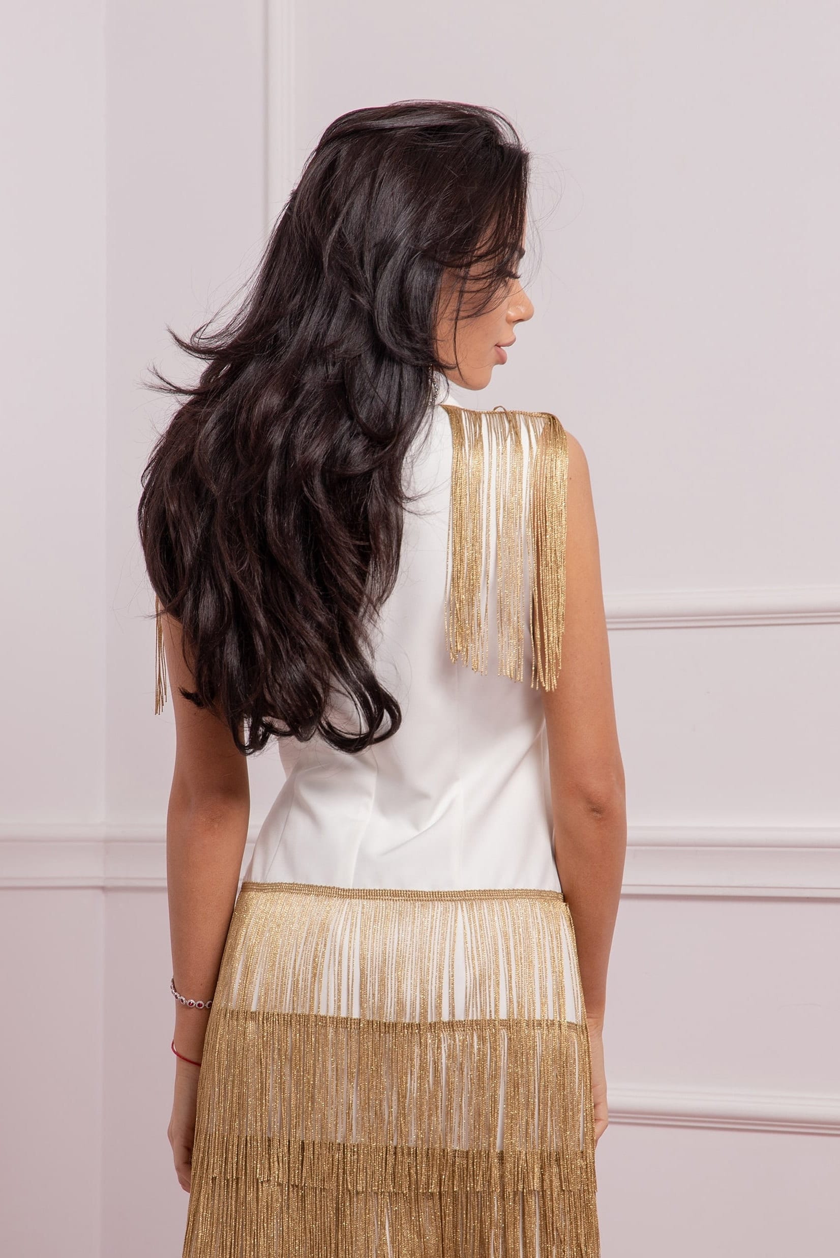 white and gold fringe dress 1920s Fringe & Sequin Flapper Dress