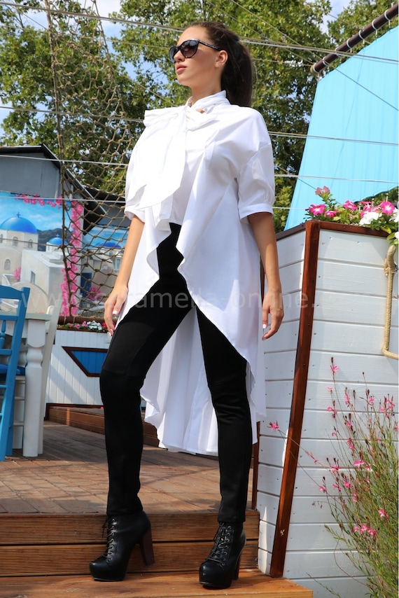 blanca para mujer blusa asimétrica blusa algodón - Etsy México