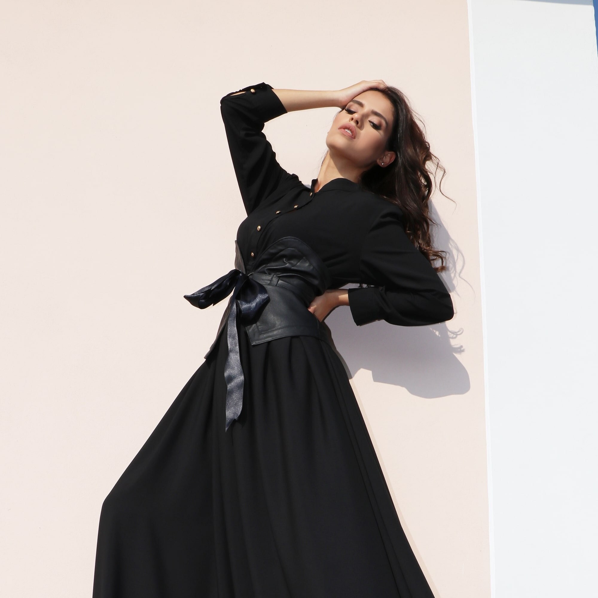 Italian Silk Maxi Dress Flared Gothic Gown