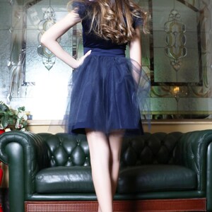 Dark blue elastic high-waisted mini skirt Evening party skirt Dinner date skirt Above-the-knee skirt by Caramella Fashion 032096 image 6