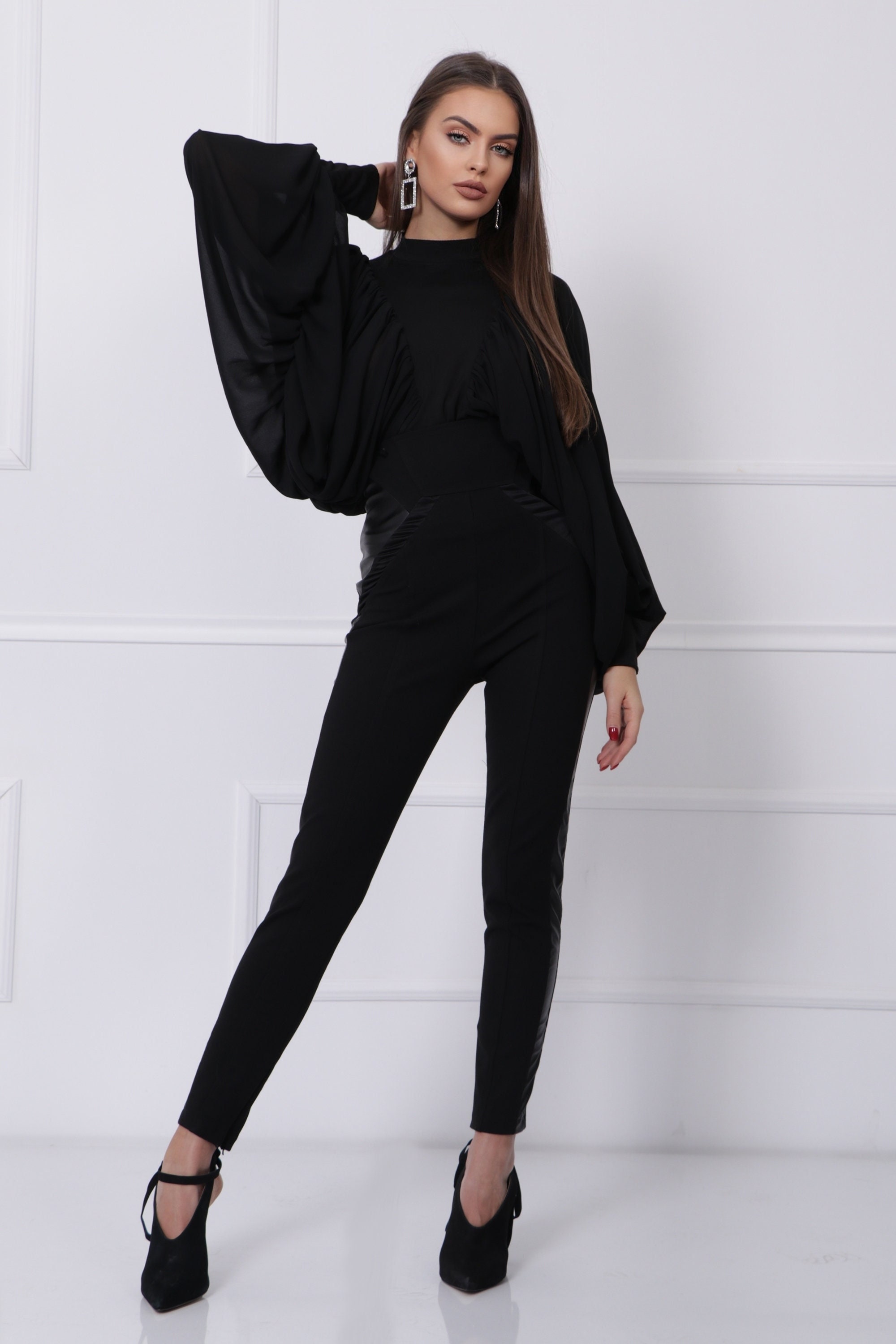 トップス acka balloon forme blouse Balloon Sleeve Blouse, Womens Clothing, High Neck Blouse