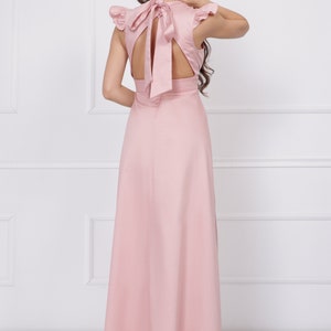 Pink elegant dress maxi empire type dress evening cotton dress v-neck open back dress long prom dress image 6