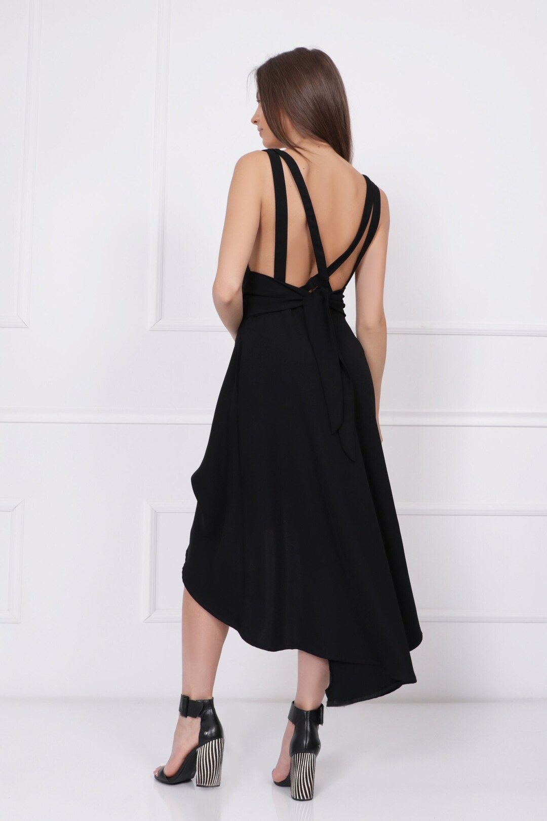 Asymmetric Jacquard Stretch Ankle Dress Brown