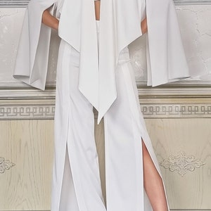 White Long Formal High-waisted Classy Elegant Pants with a cut / Designer Formal pants / Long white pants image 6