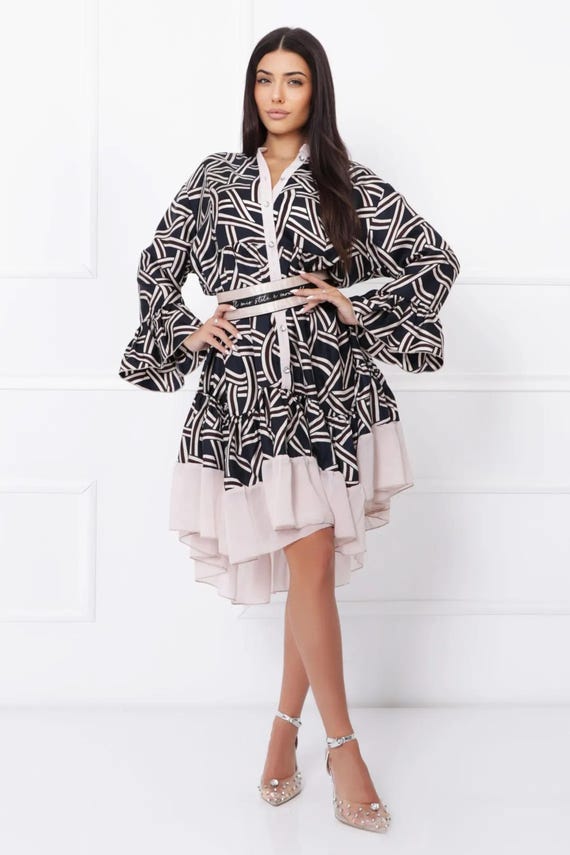 Silk Flowy Dress with Belt: Formal Wedding Guest Dress