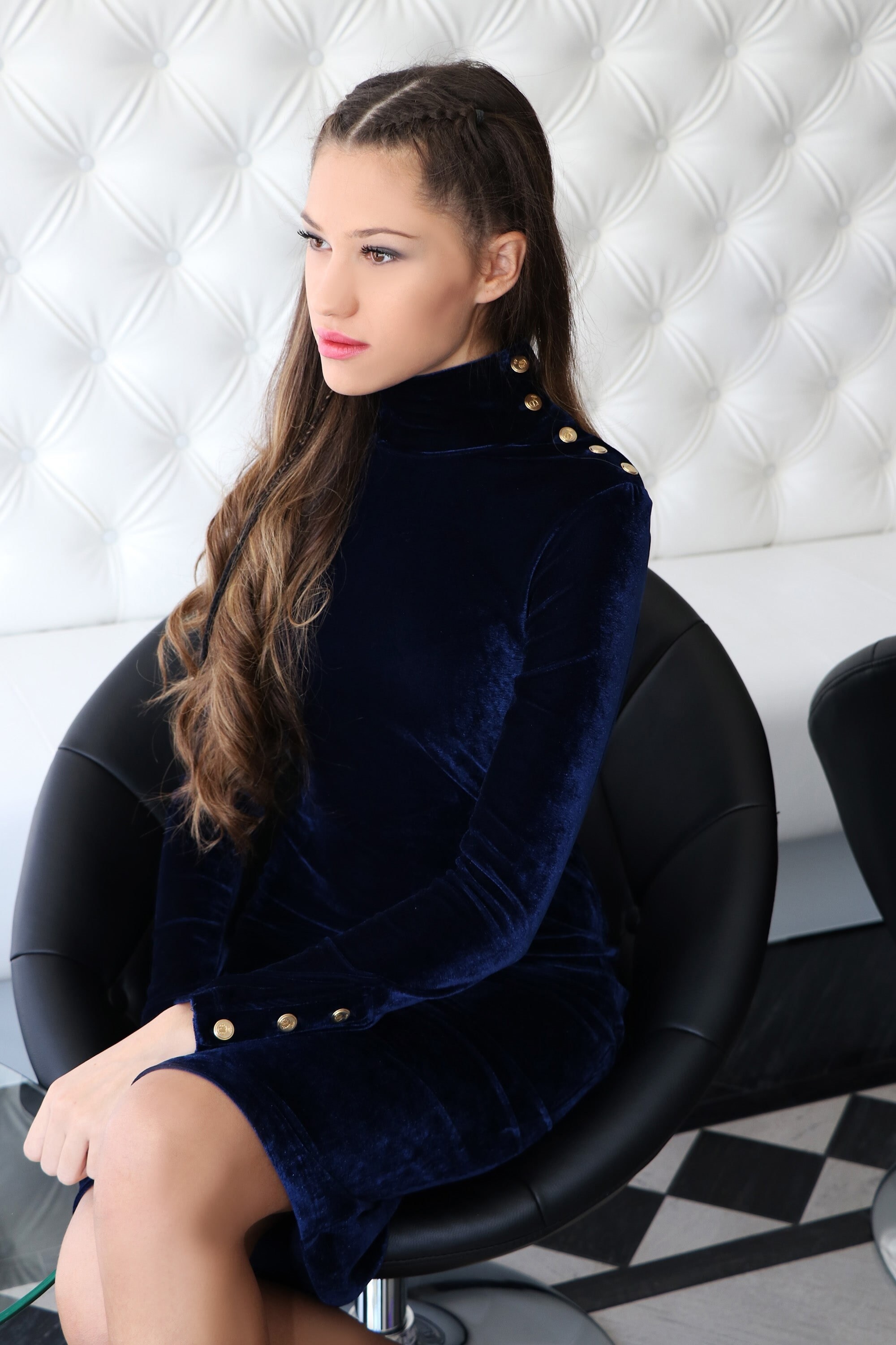 blue velvet turtleneck dress Abilene Navy Velvet High-Neck Split Maxi Dress – Club L London