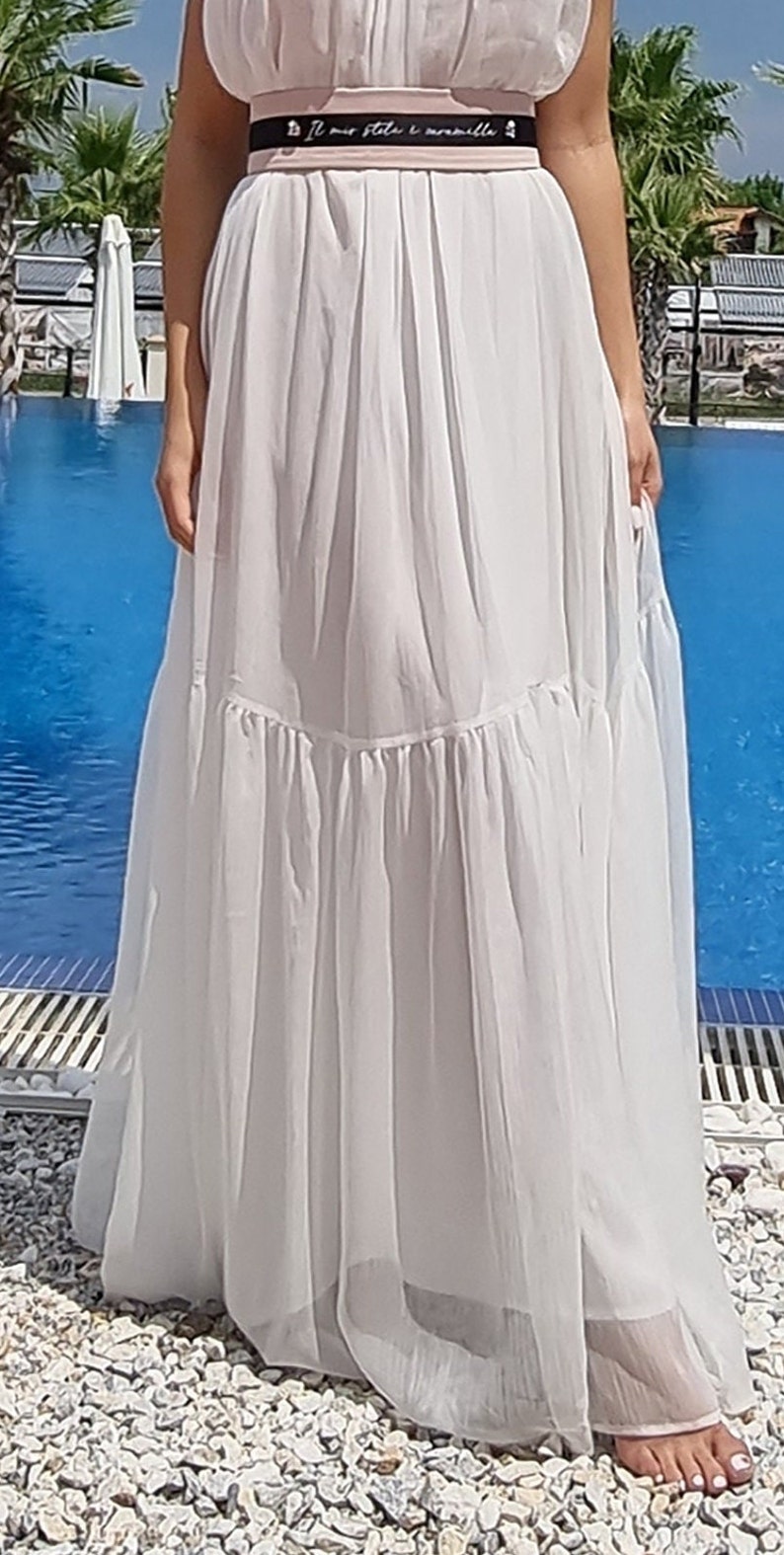 White maxi dress / White Long Halter Stylish dress image 8