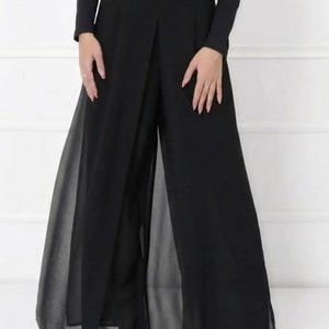Elegant Black Chiffon Palazzo Pants: High Waist Wide Leg Trousers