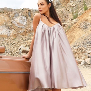 Formal Midi Dress / Satin Short sleeve Dress / Lilac Evening Dress Designer Dress by Caramella Fashion 012722 image 6