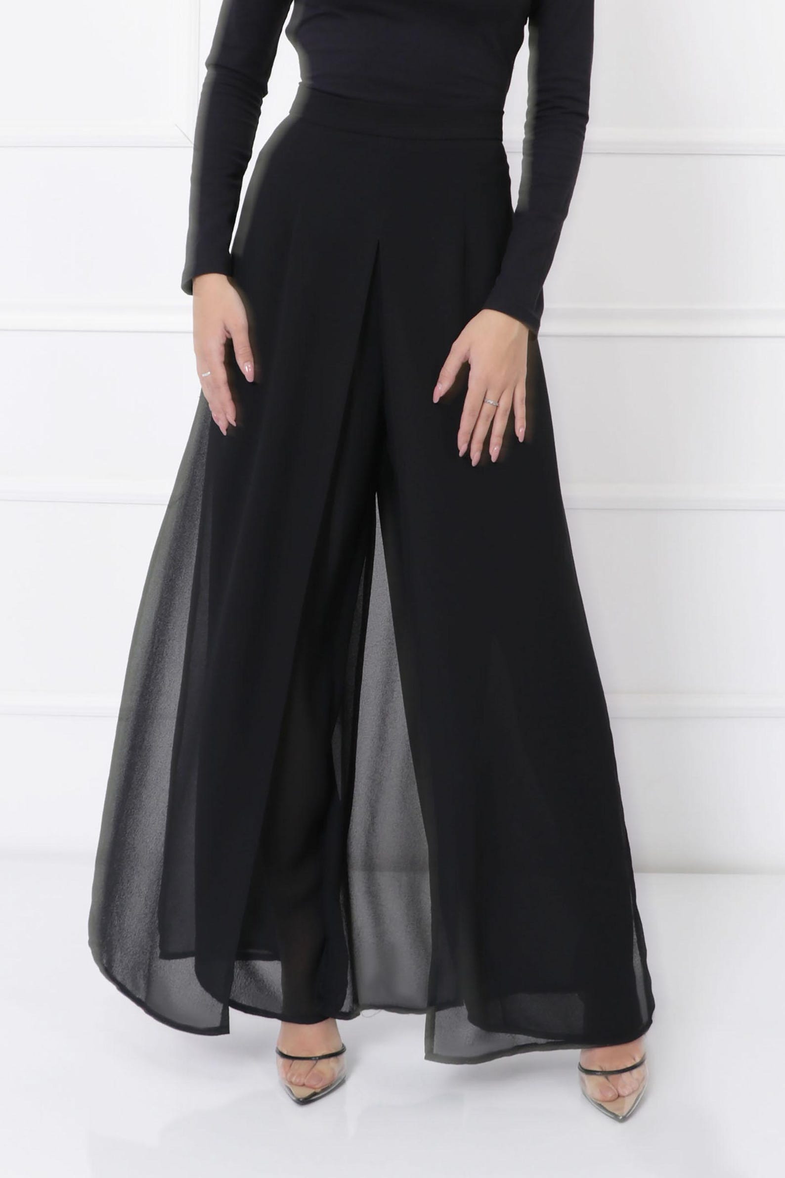Women’s Black Khadi Palazzo Pants – High Waist Wide-Leg Trousers | Handwoven Cotton main image 0