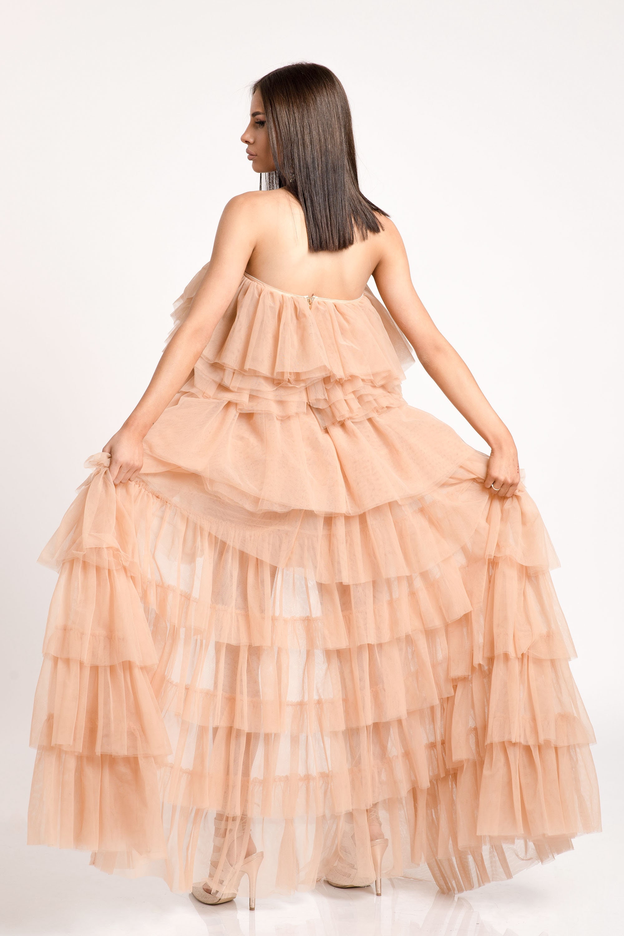 layered mesh gown