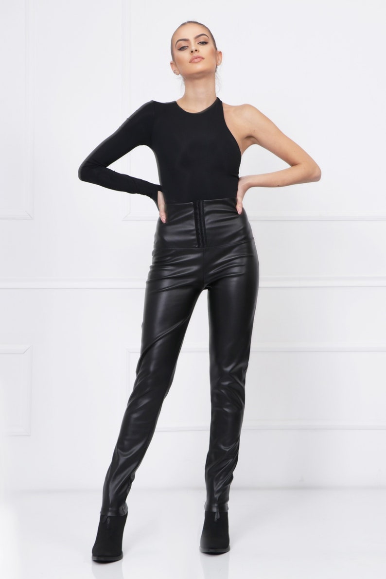 Women's leggings/ Black Corset Tight Slim Leggings - Women's Clothing