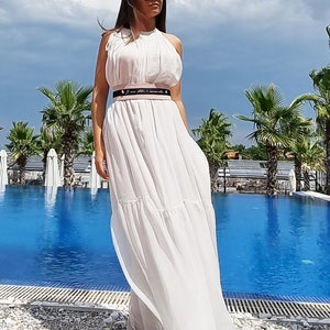 White maxi dress / White Long Halter Stylish dress image 3