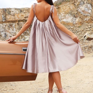 Formal Midi Dress / Satin Short sleeve Dress / Lilac Evening Dress Designer Dress by Caramella Fashion 012722 image 5