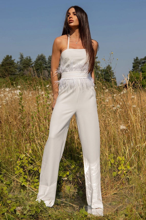 White Feather Jumpsuit, Wedding Jumpsuit, Womens Clothing, Bridal Jumpsuit,  Engagement Party Outfit, Formal Jumpsuit, Elegant Overall042086 - Etsy  Australia