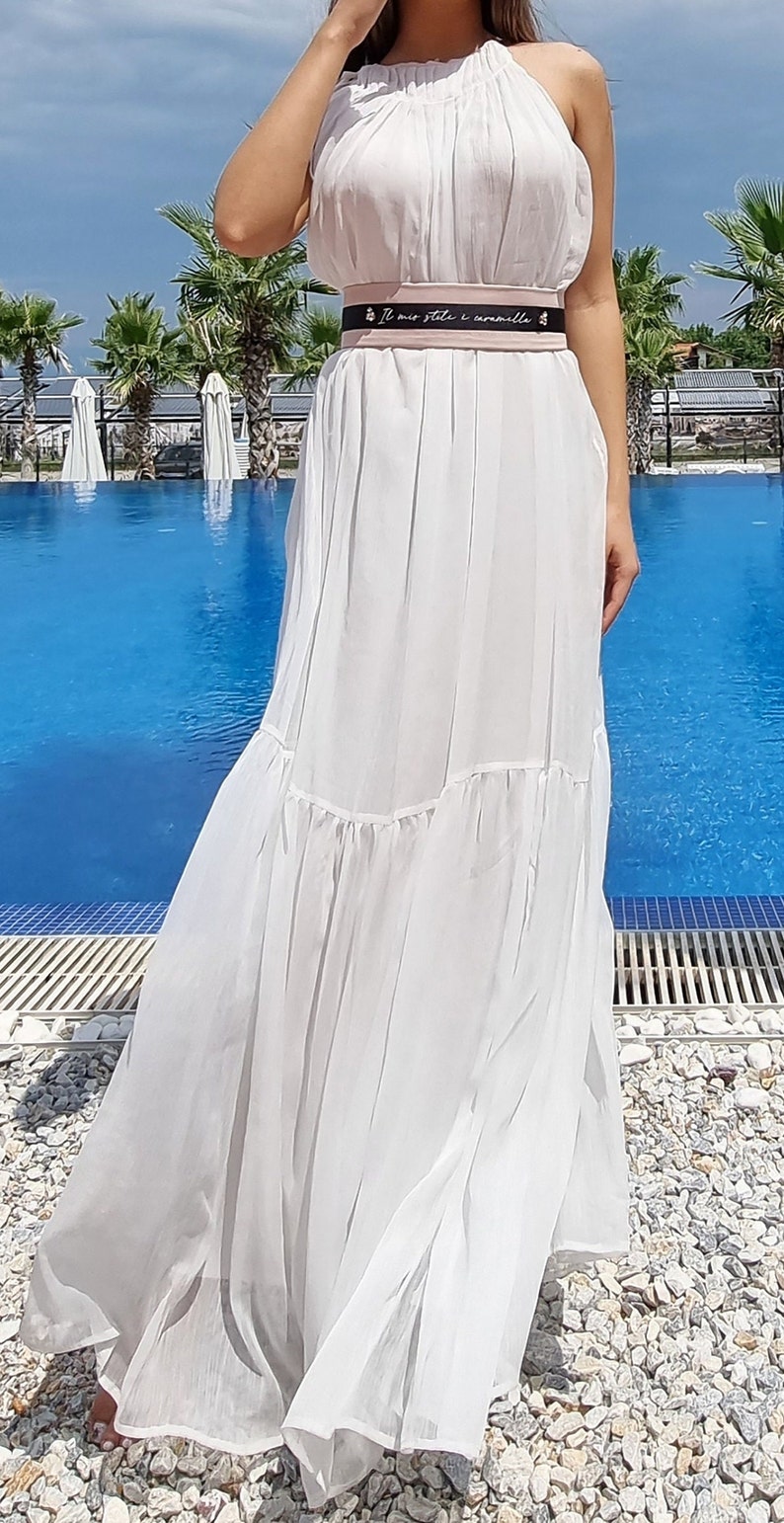 White maxi dress / White Long Halter Stylish dress image 5