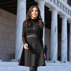 Black Mini Dress Long sleeve Black Dress Turtleneck Dress with Lace Short Dress Designer Dress by Caramella Fashion 012554 image 7