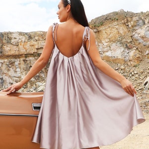Formal Midi Dress / Satin Short sleeve Dress / Lilac Evening Dress Designer Dress by Caramella Fashion 012722 image 8