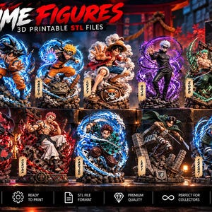 Può includere: Una collezione di dieci personaggi anime stampabili in 3D tra cui Goku, Naruto, Luffy, Gojo, Zoro, Itachi, Sukuna, Tanjiro, Levi e Kakashi. Ogni figura presenta pose dinamiche, basi dettagliate ed effetti energetici vibranti.
