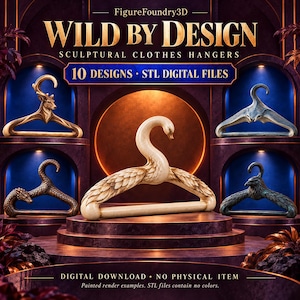 Animal Clothes Hanger STL Bundle, 10 Sculptural Designs for 3D Printing, Digital Download