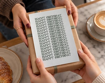 Sage Green Printable Birthday Card, A4 PDF to Fold into A5, Instant Download