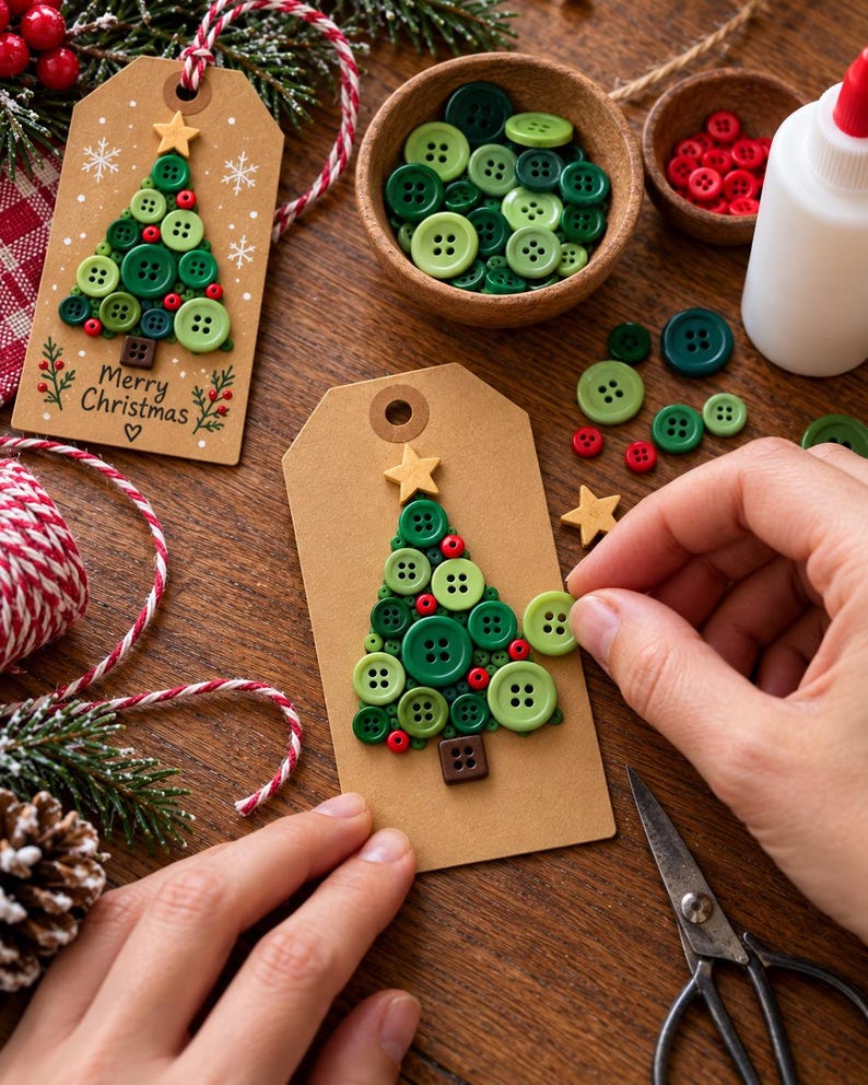 Christmas Button Art Gift Tags Pattern, DIY Holiday Gift Tags PDF ...