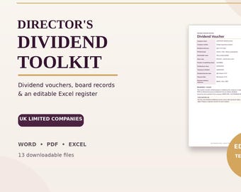 Modello di cedolino dividendi e verbale del consiglio di amministrazione per il Regno Unito / Kit di strumenti per società a responsabilità limitata