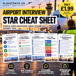 Flughafen-Interview-Spickzettel: Kabinenpersonal, Bodenpersonal (Digitaler Download)