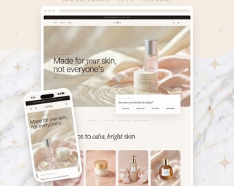 Beauty Shopify Theme 2.0, Skincare Website Template with Skin Quiz, Luxury Boutique Shopify Store, Personalised to Your Brand