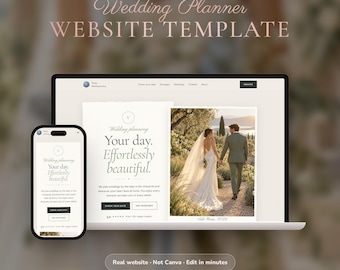 Website-sjabloon voor een weddingplanner, website voor een evenementenplanner met datumchecker, webdesign in uitnodigingsstijl, geen Canva, eenvoudige editor, geen code nodig.