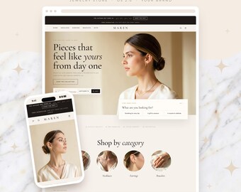 Jewelry Shopify Theme 2.0, Luxury Jewelry Website Template, Engraving & Ring Size Finder, Gold Boutique Store, Personalized to Your Brand