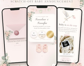 Kraslot met zwangerschapsaankondiging, digitale babyonthulling voor grootouders, zwangerschapsaankondiging met kraslot, we zijn zwanger, aanstaande oma