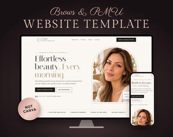 Plantilla web para maquillaje permanente, sitio de reservas para artistas de PMU, diseño web para estudios de microblading de cejas, no es Canva, editor fácil sin necesidad de programación.