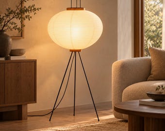 Lampadaire en papier de riz japonais, lampe sur pied Wabi Sabi, lampe sculpturale Japandi