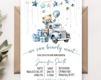 Bear Baby Shower Invitation Editable Teddy Bear Invitation Bear Themed Baby Shower Boy Baby Shower PRINTABLE DOWNLOADABLE 0100