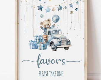 Teddy Bear Baby Shower Favors Sign Blue Truck Table Sign Baby Boy Table Sign Printable Instant Download As Is 0100