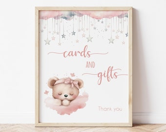 Bear Baby Shower Cards & Gifts Sign Pink Teddy Bear Table Sign Girl Baby Shower Printable Instant Download As Is 0102