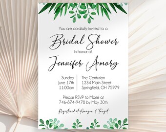 Editable Greenery Bridal Shower Invitation Printable Editable Bridal Shower Invite Floral Eucalyptus Bridal PRINTABLE DOWNLOADABLE 3103