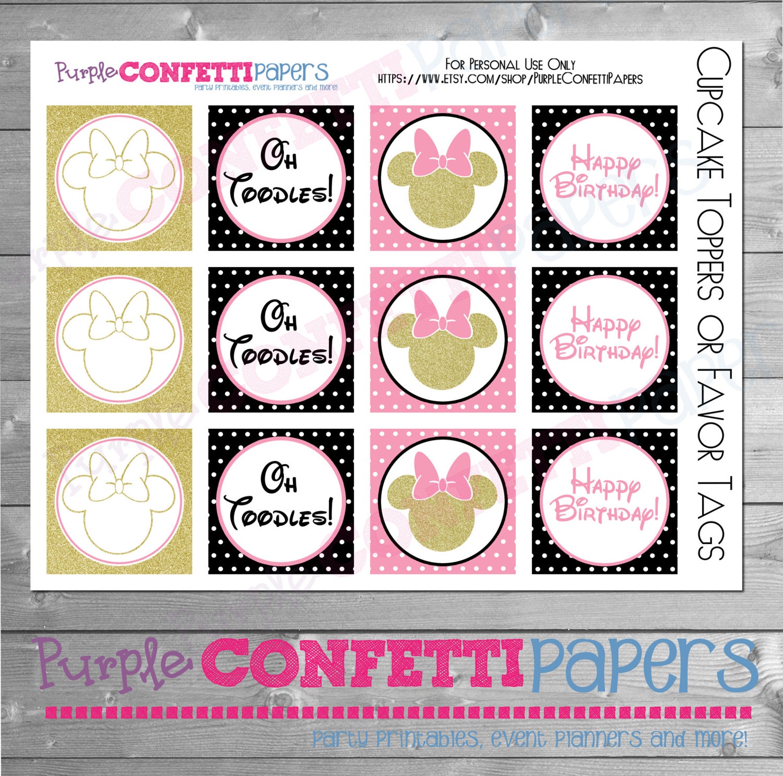 Minnie Mouse Cupcake Toppers, Minnie Cupcake Topper, Minnie Birthday, Minnie Favor Tags, Pink